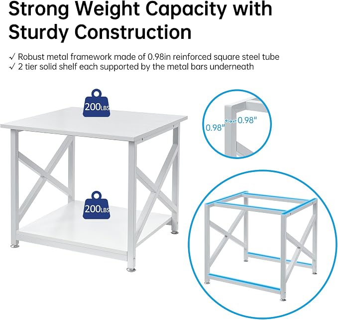 Fannova 23.6 x 23.6 Inches Large Printer Stand, 2 Tier Square Printer Table with Storage Shelf for Home Office, Multi-use Rolling Cart with Wheels for Laser, 3D Printer and Mini Fridge - White