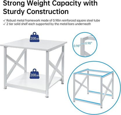 Fannova 23.6 x 23.6 Inches Large Printer Stand, 2 Tier Square Printer Table with Storage Shelf for Home Office, Multi-use Rolling Cart with Wheels for Laser, 3D Printer and Mini Fridge - White