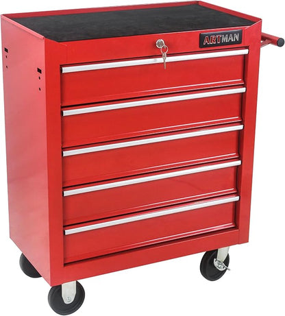 RYH 5 Drawers Rolling Tool Chest & Tool Box on Wheels | Heavy Duty Metal Cart with Ball Bearing Drawers | Fits US General Tool Box for Garage Storage (Red, 5 Drawers（29.9" H × 24.2" W × 12.9" D)