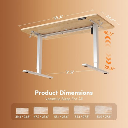 DESINO Standing Desk, 40 × 24 Inches Electric Height Adjustable, Sit and Stand Up, Computer Office Desk with Splice Board, White Frame/Oak TOP