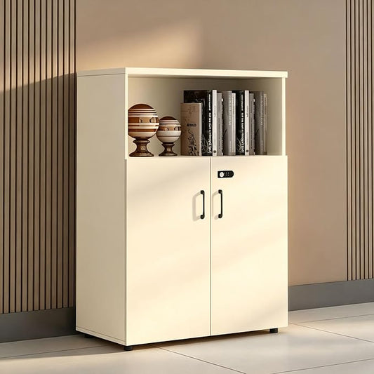 File Cabinet with Password Lock, Wood Lateral Filing Cabinet for Letter/A4 Files, 3 Drawer with Door, Printer Stand with Open Shelves for Home Office