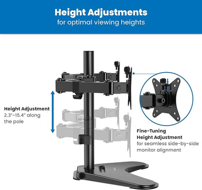 Mount-It! Dual Monitor Desk Stand Mount for 2 Screens VESA 75x75 & 100x100 | For Monitors up to 32”, Height Adjustable with Tilt, Swivel & Rotation