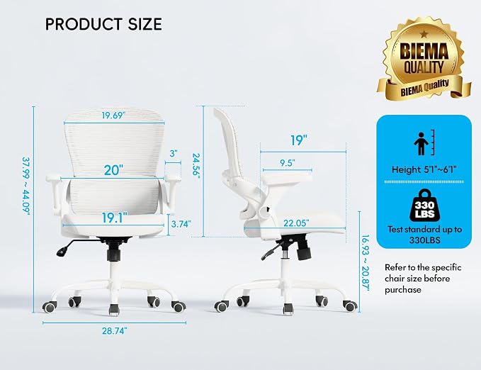 TRALT Office Chair - Ergonomic Office Chair with Back Support, Home Office Desk Chairs, Comfy Desk Chair, Computer Chair, 330lbs Wide Seat Big and Tall Office Chairs for Gamers(White)