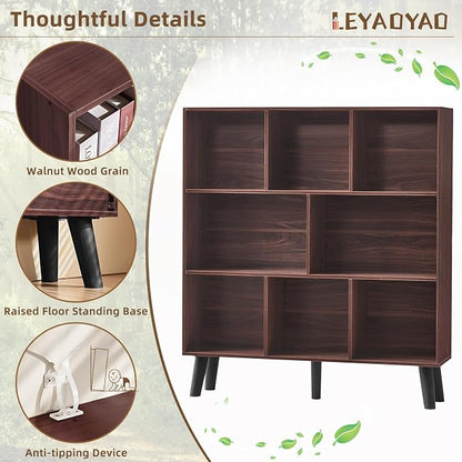 LEYAOYAO 8 Cube Bookshelf 3-Tier Bookcase with Legs, Mint-Walnut Kids Book Shelf Cute Storage Organizer, Large Open Toy Shelves Modern Bookshelves,Display Bookcases for Bedroom,Living Room,Nursery