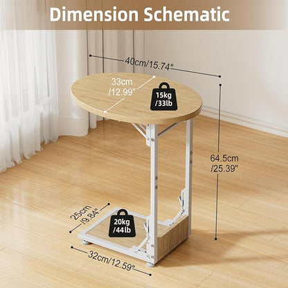 Elbourn Folding Side Table End Couch Tables, C-Shaped End Table for Living Room, Small End Table for Bedroom, Coffee Table(Nature Wood Color)