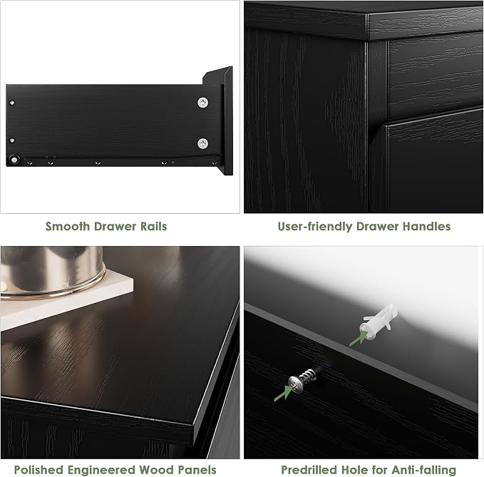 Bamjoy Black Nightstand with 3 Drawers, Beside Table with Drawers for Bedroom, Small Side Table Storage Cabinet 3 Drawer Night Stand for Home Office, 18.0W x 14.0D x 24.8H Inches