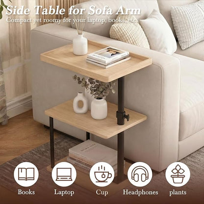 Faesun C Table End Table Adjustable Height, 360°Swivel TV Tray Table for Small Spaces, Small Nightstand for Living Room, Bedroom, Oak