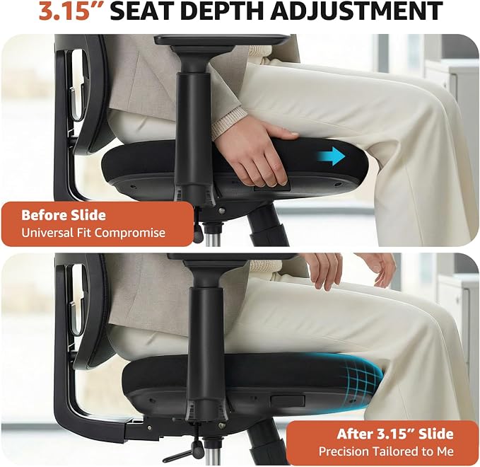 ErgoSift Ergonomic Mesh Office Chair Computer Desk Chair, Headrest, Black | 3D Armrests, Lumbar Support, Seat Slide, 330 lbs Capacity, Home Office and Gaming