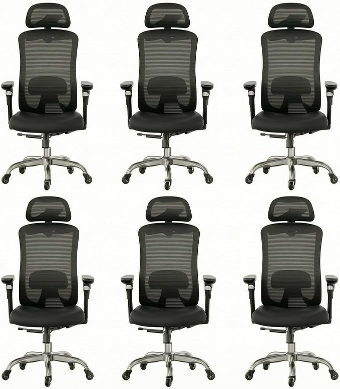 HUANUO Ergonomic Office Chair with 6D Armrest, Seat Depth Adjustment, Lumbar Support, Quiet Rubber Caster, High Back Mesh Gaming Chair with 3D Headrest, Big and Tall Chair for Home Office, Pack of 6