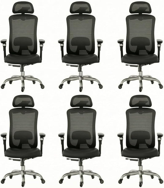 HUANUO Ergonomic Office Chair with 6D Armrest, Seat Depth Adjustment, Lumbar Support, Quiet Rubber Caster, High Back Mesh Gaming Chair with 3D Headrest, Big and Tall Chair for Home Office, Pack of 6