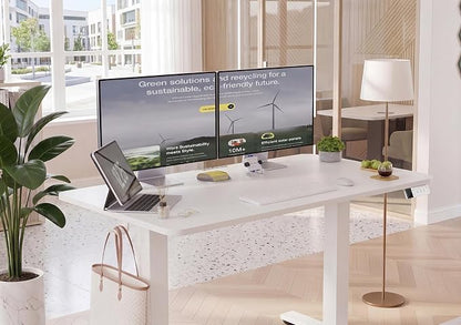 YDN Electric Standing Desk Adjustable Height, 63 x 24 Inches Sit Stand up Desk with Memory Presets & Cable Management, Home Office Desk for Office & Computer Workstation, White Frame/White Top