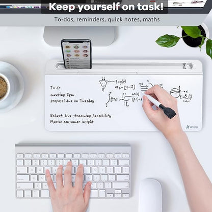 Varhomax Glass Desk Whiteboard with Storage, Desktop Organizer to-do List Memo Notepad Dry Erase White Board for Home Office and School Supplies (White)