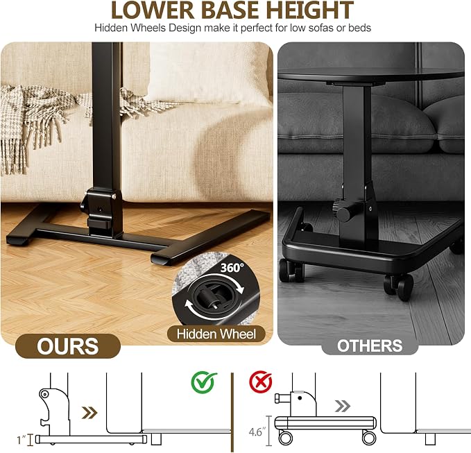 25 Inch Mobile Foldable Standing Desk, 180 Degree Tiltable Portable Rolling Laptop Table, Height Adjustable Sit-Stand Desk with Wheels, No Assembly Computer Workstation for Home Office, Brown
