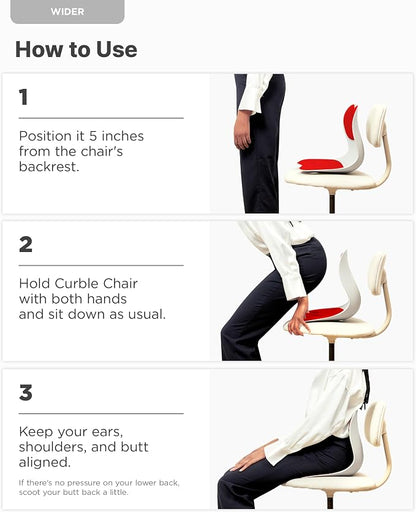 curble Wider – Ergonomic Desk Chair Seat Cushion, Everyday Passive Posture Trainer for Work from Home, Office & Car, Breathable Lumbar Support