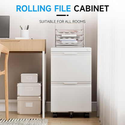 Bestoo Mobile File Cabinet with Lock, 2 Drawer Filing Cabinet, Under Desk Metal Rolling Filing Cabinets for Home Office, Fits Letter/Legal/A4 Size File, Easy Assembly