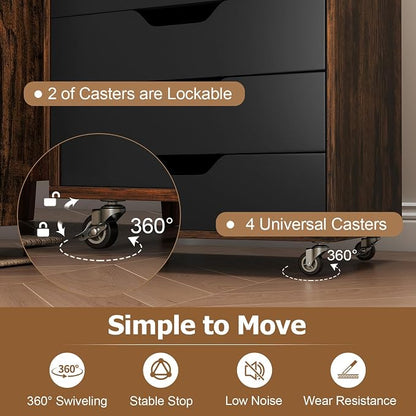 7 Drawers Filing Cabinet, Vertical File Cabinet for Home Office, Mobile Under Desk Office Storage Cabinets with Wheels (Rustic Brown)