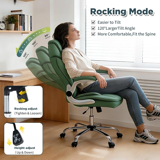 Comfortable Office Desk Chair for Low Back Pain Wide Seat Criss Cross Chair, Green
