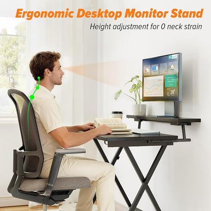 WOHOMO Folding Computer Desk with Adjustable Height, 23.6" x 31.5" x 25.6" Foldable Table with Monitor Stand, Small Office Desk for Bedroom, Space Saving Desk for Home Office, Easy Assemble, Black