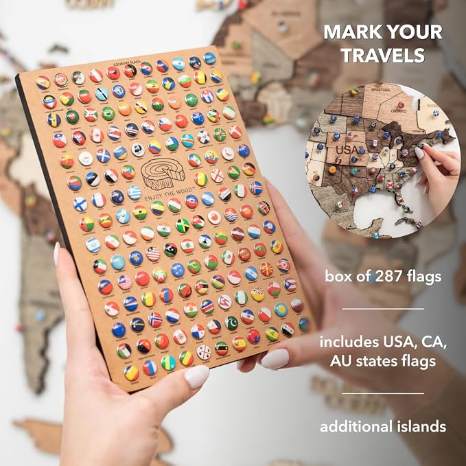 Enjoy The Wood 3D Wooden World Map Wall Art - Large Travel Map with Pins for Art Decor - Decorative Map of the World for Home, Office - Travel Wall Art Housewarming Gift Idea (Smokey, L, Unframed)