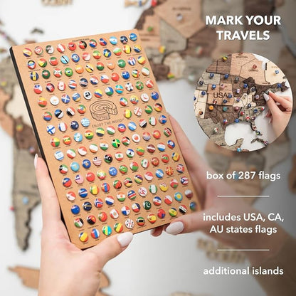 Enjoy The Wood 3D Wooden World Map Wall Art - Large Travel Map with Pins for Art Decor - Decorative Map of the World for Home, Office - Travel Wall Art Housewarming Gift Idea (Smokey, XL, Unframed)