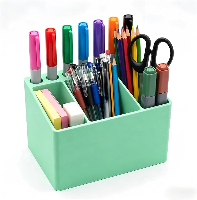 Adoric 3D Printed PLA Desk Organizer, Multifunctional Pen Holder with 7 Slots & 3 Compartments for Office, School, Makeup Brushes