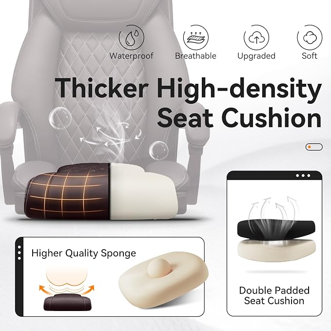 BestGlory Office Chair, Executive Leather Chair Adjustable High Back, Computer Desk Chair Lumbar Support, Big and Tall Office Chair with Footrest, Comfy Reclining Chair for Home Office