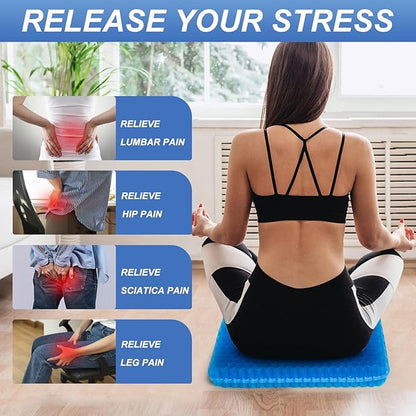 Gel Seat Cushion for Long Sitting - 18" x 16" x 2.4" (Extra Thick＆Soft) Gel Cushion for People Over 200 lbs, Pressure Relief Cushion for Office Chair, Egg Cushions for Wheelchair, Gel Pad for Car