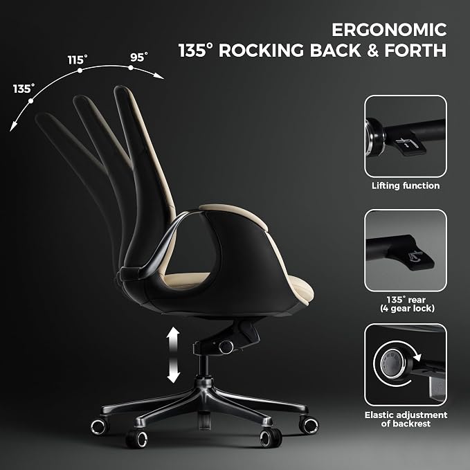 TOMU Genuine Leather Executive Office Chair, Executive Guest Chair, Mid Back Comference Office Chair for Office Comference Room Table,Swivel with Wheels, (Cream)