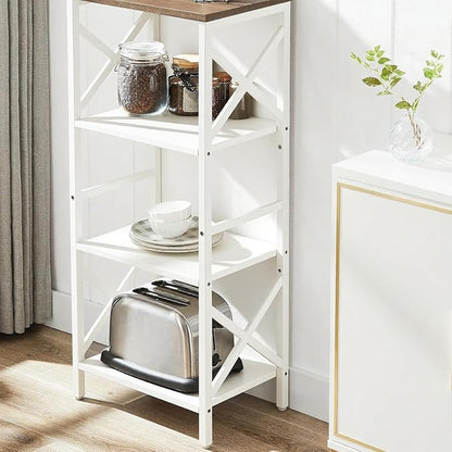 MNEETRUNG Small Bookshelf,4 Tier Industrial Bookcase with Metal Frame and Backboard,Narrow White Book Shelf,Book case for Small Spaces,Living Room,Bedroom and Home Office