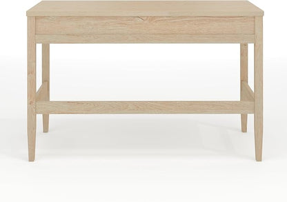 Martha Stewart Rhett Home Office Desk with 3 Drawers and Tapered Legs in Light Natural with Antique Bronze Hardware