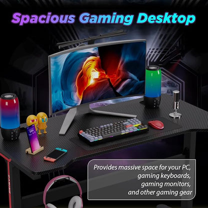 FDW 47 Inch Gaming Desk with Large Desktop Computer Desk Student PC Desk Extra Large Modern Ergonomic Racing Style Table Workstation for Adult Teens,Black