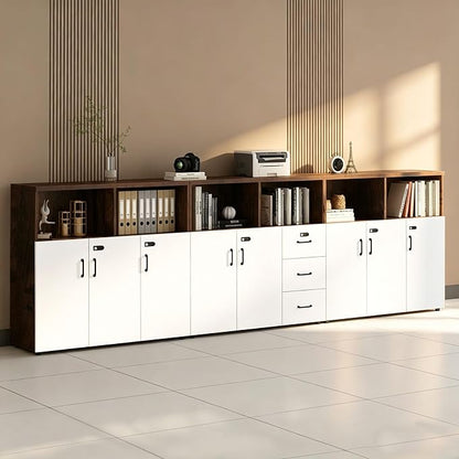 File Cabinet with Password Lock, Wood Lateral Filing Cabinet for Letter/A4 Files, 3 Drawer with Door, Printer Stand with Open Shelves for Home Office