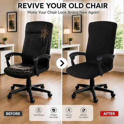 DIVA EN CAMINO DEC Water Resistant Office Chair Cover with Zipper, Stretch Slipcover for Desk, Boss, or High Back Chair, Black
