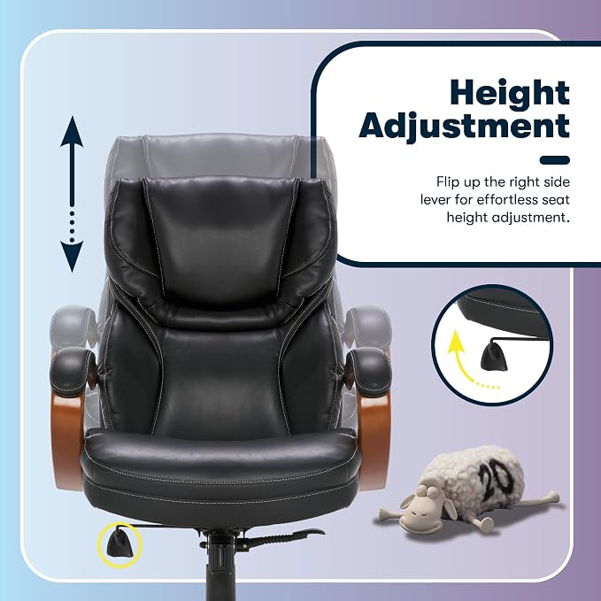 Serta Conway Big and Tall Executive Office Chair - Ergonomic Lumbar Support, Bonded Leather, Padded Armrests, High Back Computer Desk Chair, Black