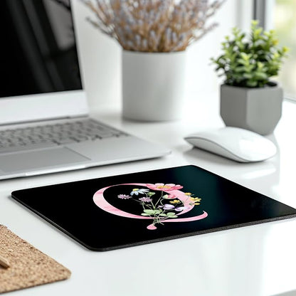 Mouse Pad Pinks Flowers Initial Letters Mousepad Desktop Laptop Computer Accessories Home Office Gaming Work Desk Computer Non-Slip Rubber Monogram Floral Alphabet A-Z mousepad (Q)