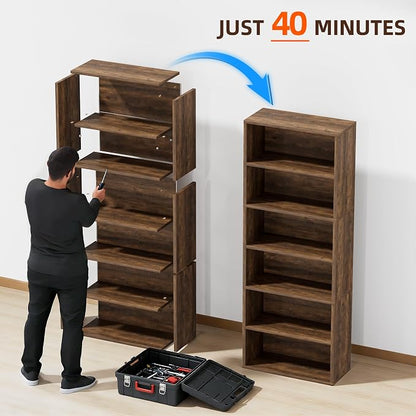 Furniwell 71" Tall Bookcase Bookshelves, 6 Tier Floor Standing Bookcases Open Frame, Modern Display Storage Organizer for Home Office, Living Room, Bedroom, Study Room (Brown, 1 Pcs)
