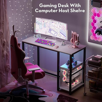 SINPAID 40 Inch Small Computer Desk with Shelves for Small Spaces, Easy Assembly Study Desk, Sturdy Writing Desk for Bedroom & Home Office, Cream White