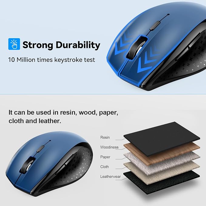 TECKNET 3-Device Bluetooth Mouse, Silent Wireless Mouse with 6-Level DPI up to 4800, 2-Year Battery, 6 Buttons for Wide Compatibility - Blue