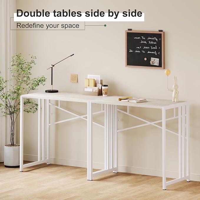 Lutown-Teen Small Folding Desk 35 inch, No Assembly Required Small Office Desk, Writing Gaming Computer Camping Table, Beige