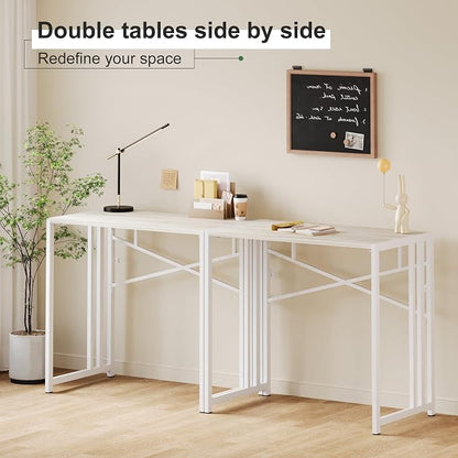 Lutown-Teen Small Folding Desk 35 inch, No Assembly Required Small Office Desk, Writing Gaming Computer Camping Table, Beige