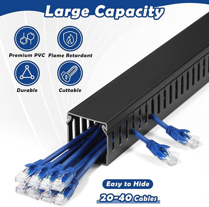 ZhiYo 2x2in Cable Raceway, 6ft Server Rack Cable Management Under Desk Cord Organizer, Electrical Safe PVC Cable Hider Open Slot Wire Raceway for Network/PC/TVs, Wire Duct Black