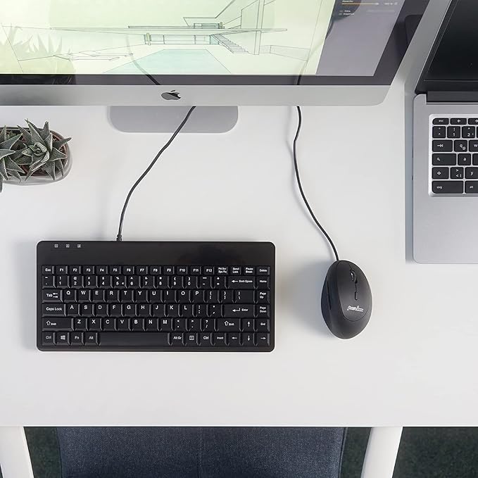 Perixx PERIMICE-519 Wired Ergonomic Vertical Mouse - Portable Small Design - 105x67x58 mm - Right Handed Black