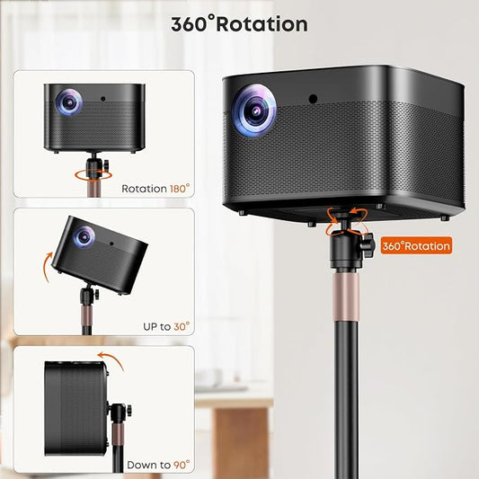 PUTORSEN Universal Projector Stand, Height Adjustable Floor Stand | 360° Rotating Ball Head, 1/4" Screw, Heavy-Duty Carbon Steel Base, For Projectors, Cameras & Webcams