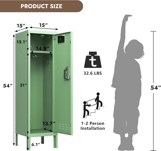 BUTISOW Metal Kids Locker,Metal Cabinet Storage Lockers,Lockable for Employees with Door,54" Height Steel Locker,Lockable Steel Locker for Children's Room, Playroom, School,Gym
