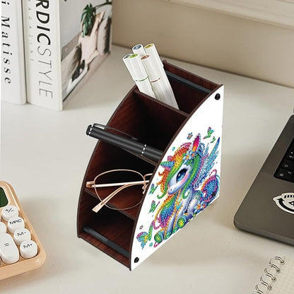 Diamond Art Painting Wooden Organizer Box – Animal DIY Multi-Grid Storage for Makeup Brushes, Remotes & Office Supplies – Double-Sided Drill Tabletop Décor for Adults