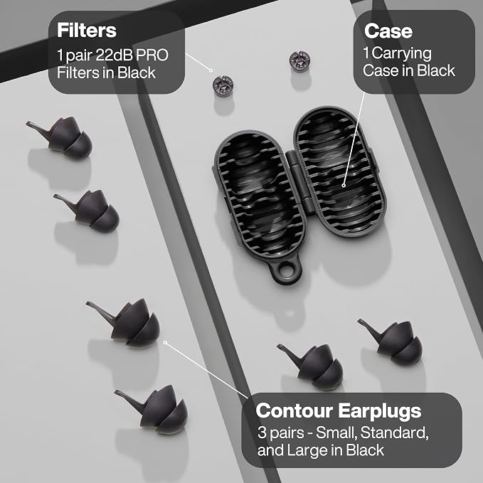 EARPEACE Everyday Noise Control & Noise Reduction Ear Plugs - High-Fidelity Earplugs, Comfortable & Reusable Earplugs for Travel, Sleep, Work, Snoring Blocking, Includes Carrying Case - Black