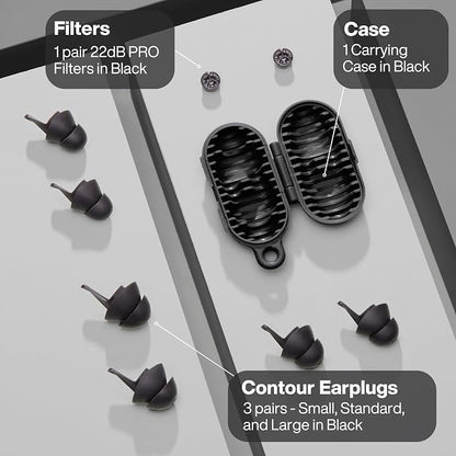 EARPEACE Everyday Noise Control & Noise Reduction Ear Plugs - High-Fidelity Earplugs, Comfortable & Reusable Earplugs for Travel, Sleep, Work, Snoring Blocking, Includes Carrying Case - Black