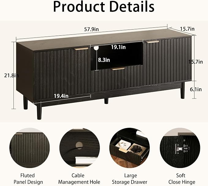 TV Stand and Coffee Table Set of 2, Mid Century Modern Lift Top Coffee Table, TV Console Table Living Room Table Sets for Living Room, Bedroom, Home Office, Black