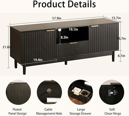 TV Stand and Coffee Table Set of 2, Mid Century Modern Lift Top Coffee Table, TV Console Table Living Room Table Sets for Living Room, Bedroom, Home Office, Black