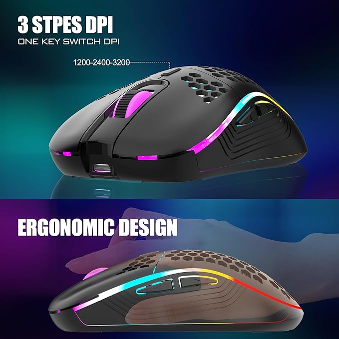 RedThunder 60% Wireless Gaming Keyboard and Mouse Combo, 2500mAh Rechargeable Battery, Ultra-Compact Small RGB Mechanical Feel Keyboard, Lightweight Honeycomb Optical Mouse for Gaming/Business, Black